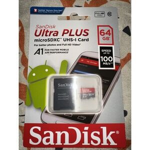 Sandisk Ultra PLUS 64GB MicroSDXC UHS-I Card with Adapter 100MB/s Class 10 U1 A1